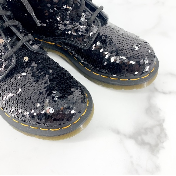 DR. MARTENS 1460 Pascal Sequin Black Silver Boots - Picture 8 of 16